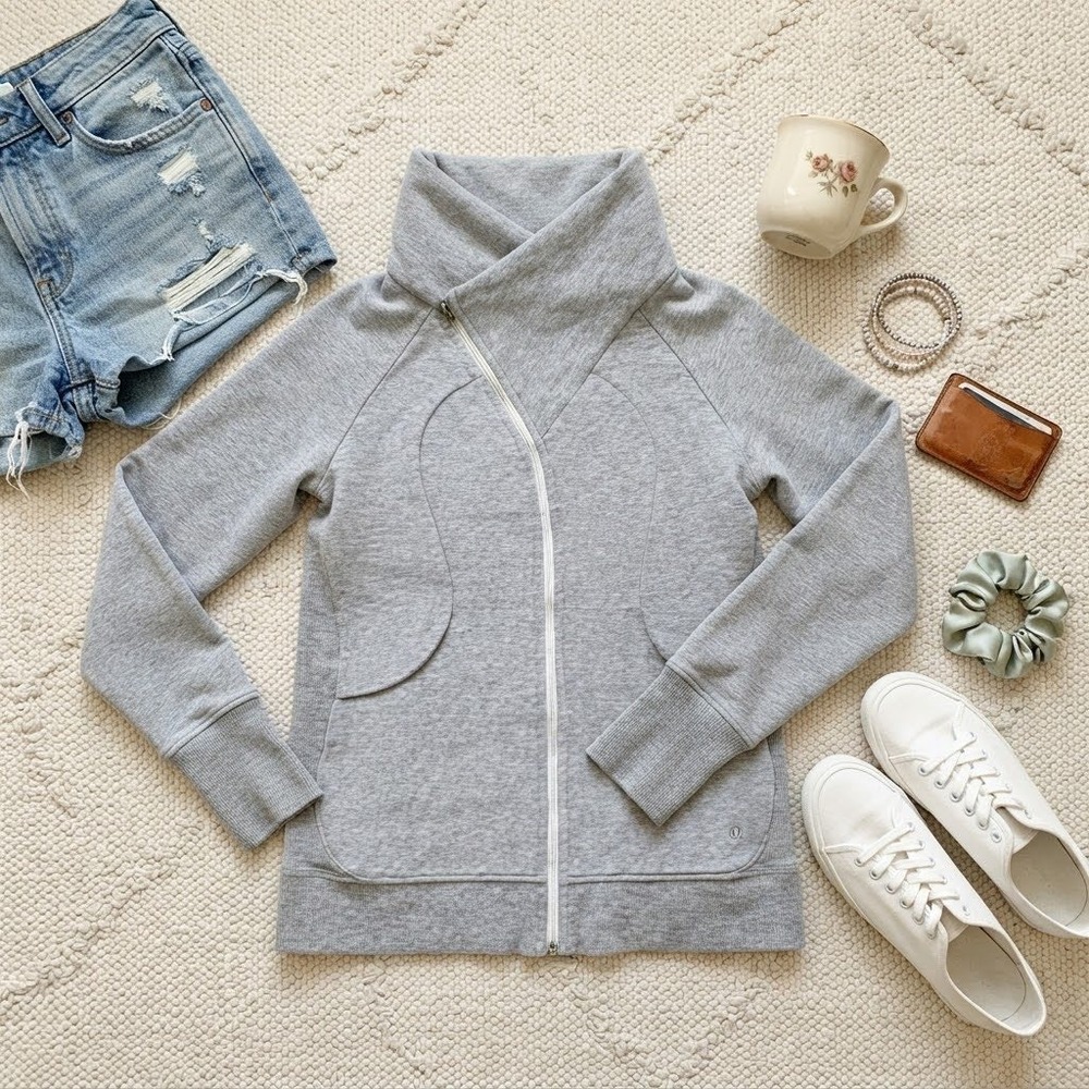 Lululemon Cozy Cuddle Up Jacket Grey Asymmetrical Zip Funnel Neck Size 10
